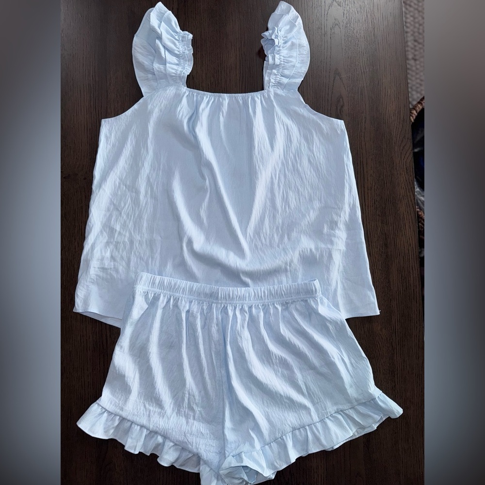 BRAND NEW XL Women’s Summer Light Blue Lounge Set - Sleeveless Top & Shorts - Picture 7 of 8